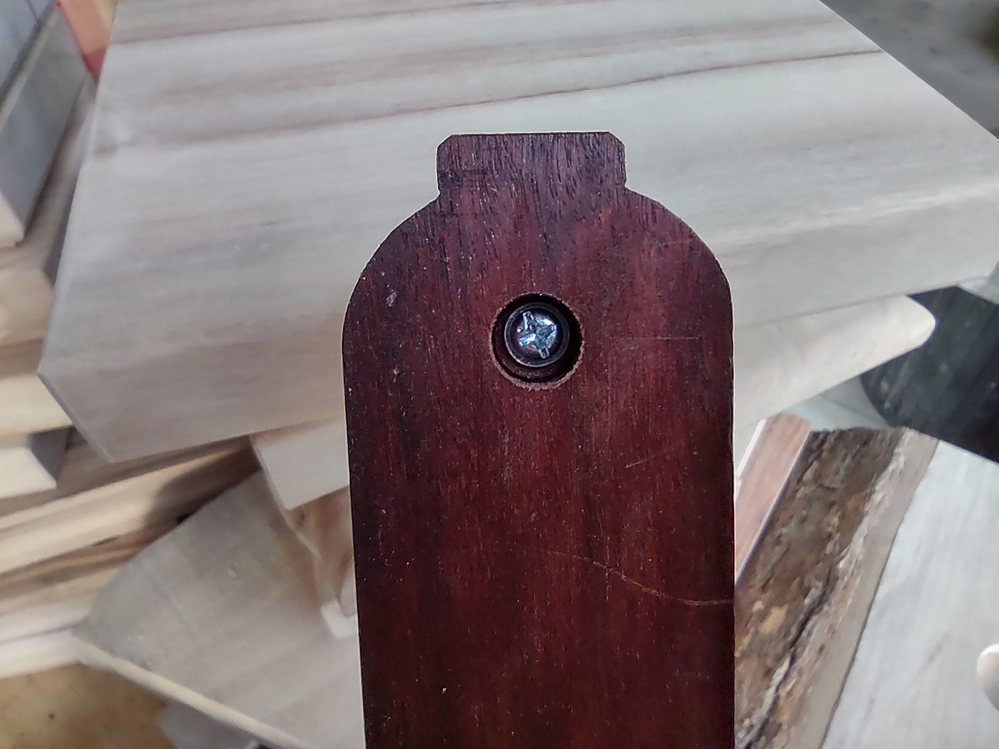 Door stop, Orange knob with Gold flutes on Red timber.