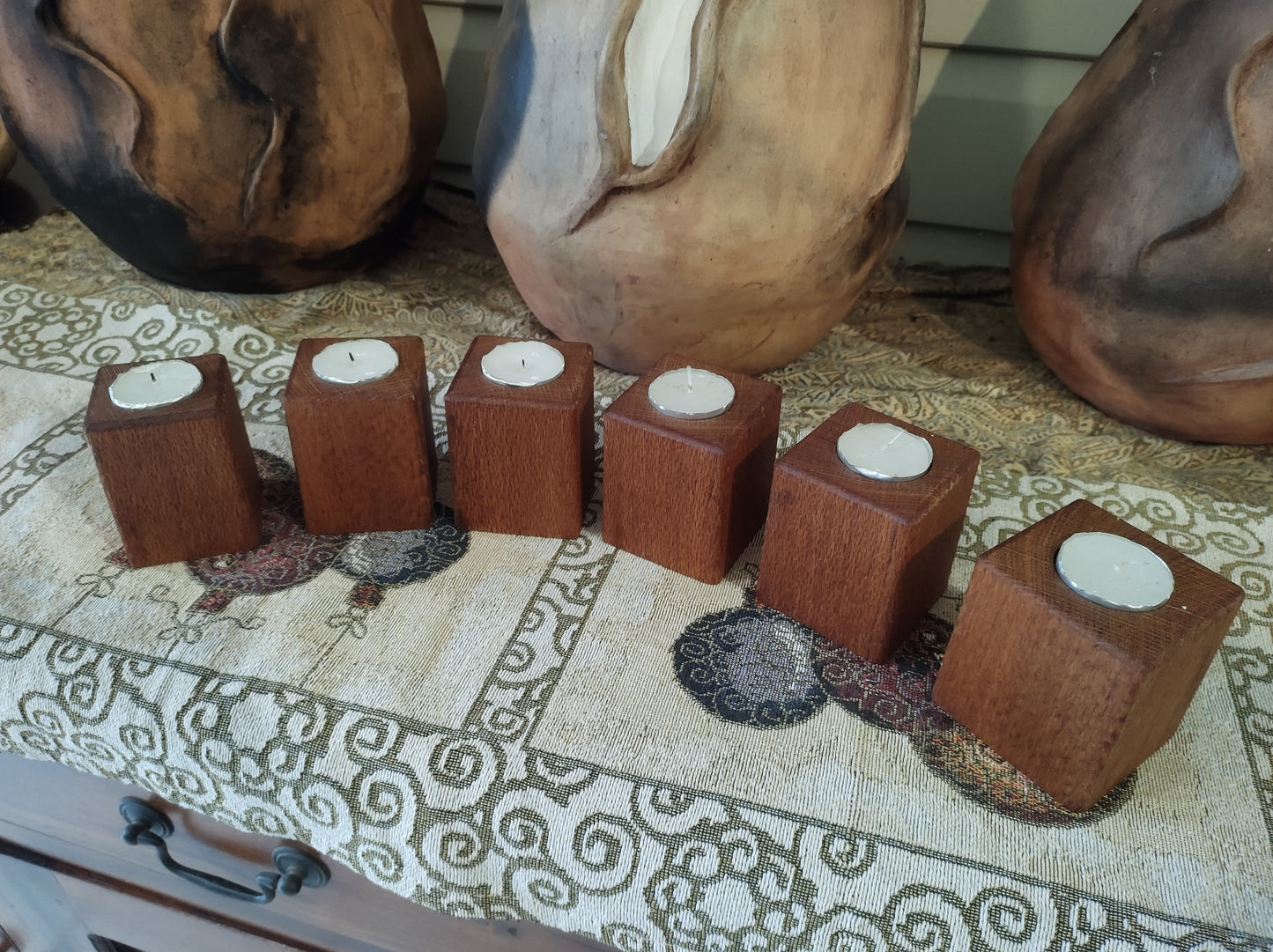 Set of 6, Silky Oak, single tea lights.