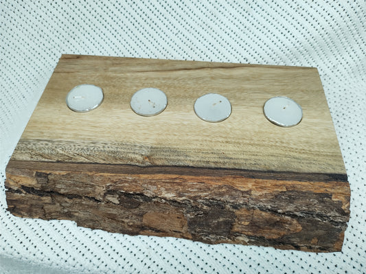 4 Tea lights - Bark edge, rectangle.