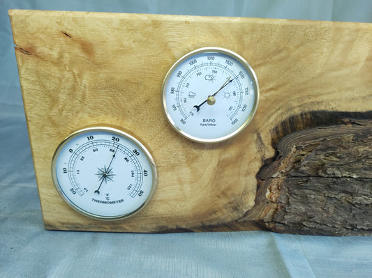 Weather station on Camphor board with bark.
